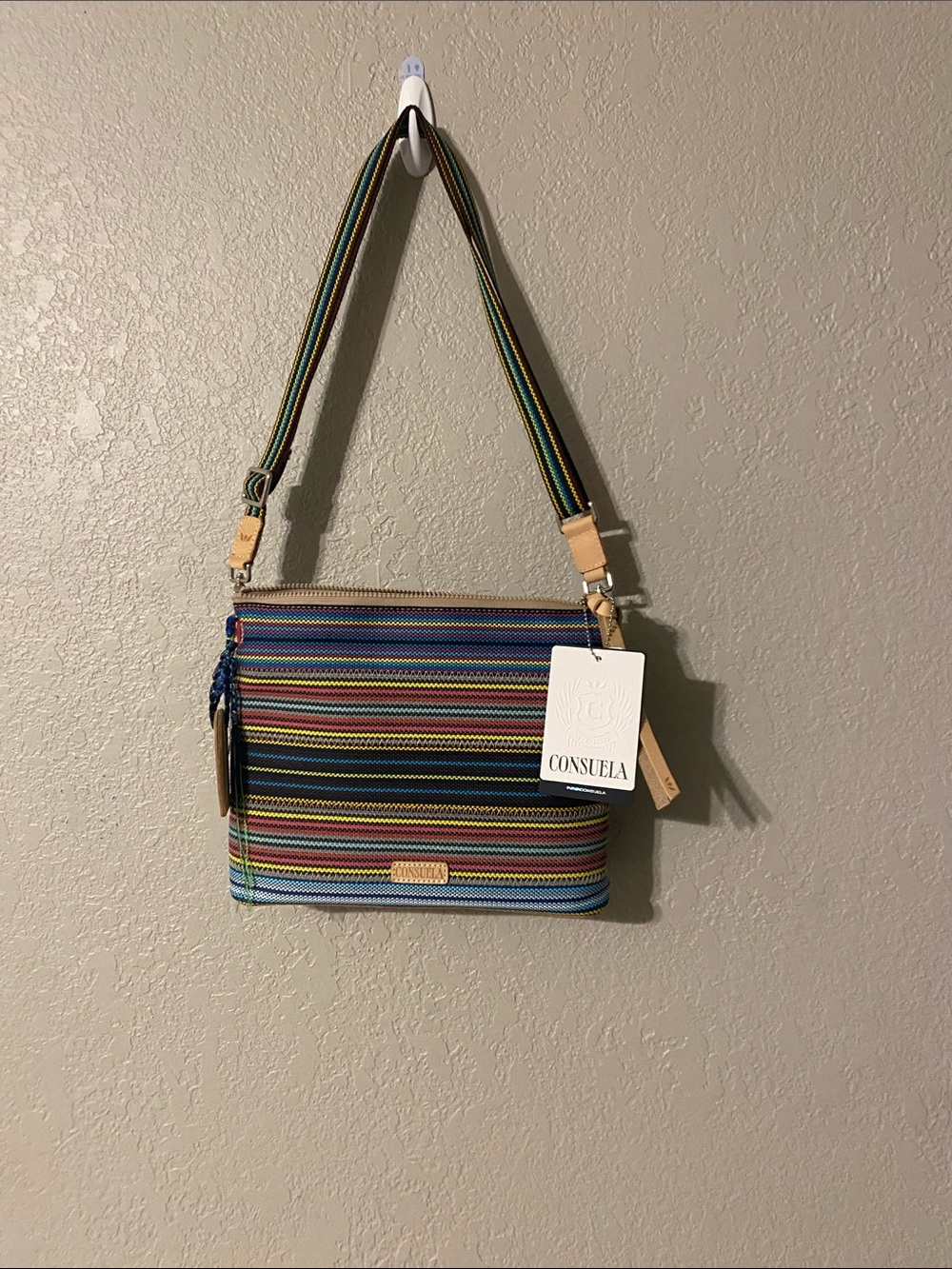 Consuela Striped Crossbody Bag in Blue, Green, Yellow, and Red